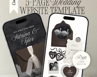 Old Money Wedding Website with RSVP: Romantic Dark Brown & Ivory Lace Editable Canva Envelope Invitation Site (Digital Download)