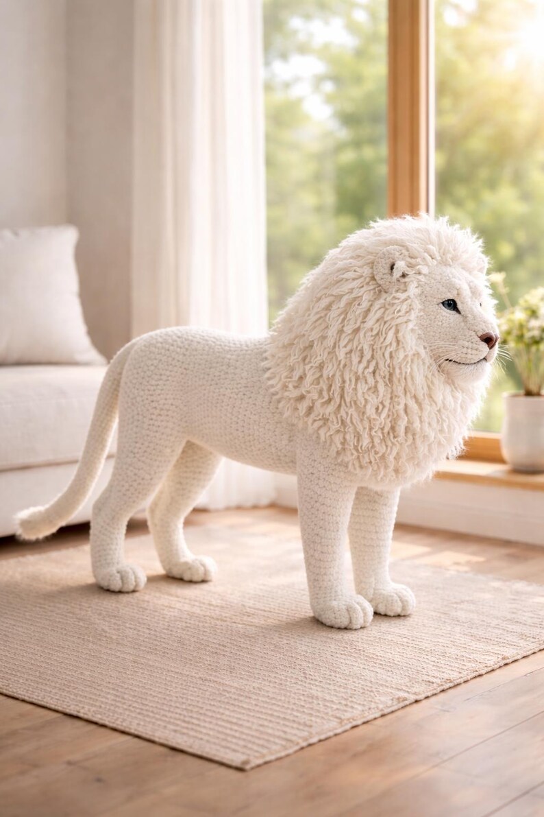 White Lion Amigurumi Crochet Pattern, Realistic Standing Jungle Animal ...