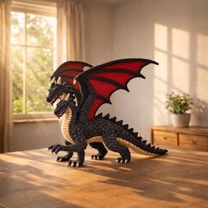 Patrón de ganchillo de dragón de dos cabezas, PDF de hidra amigurumi, tutorial de juguete de peluche de alas rojas