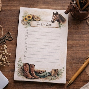 Handgjort anteckningsblock 4x6 – Minimal att-göra-lista – Häst- och naturinspirerat brevpapper