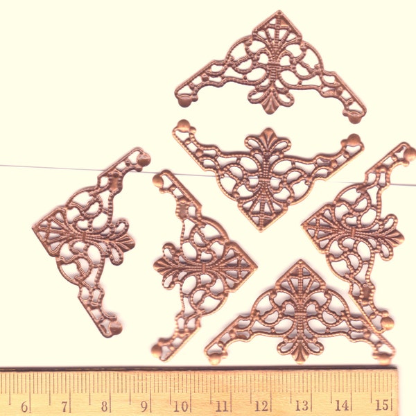 Antiqued copper plated filigree-  jewelry findings supplies - Corner shape - metal lace- lacy bendable wrapping delicate filigree findings