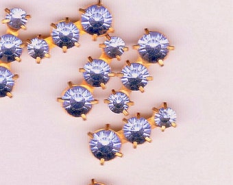 15 Light sapphire Swarovski crystal components - 3 stone prong set Lt. Sapphire - jewelry supplies- swarovski blue crystal brass-mixed media