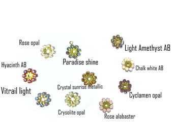 5 Flower crystal components 8-stone Flowers SETS OF 5 - 10 colors  Hard to find Swarovski and Preciosa - no ring, 1 or 2 ring  Made to order