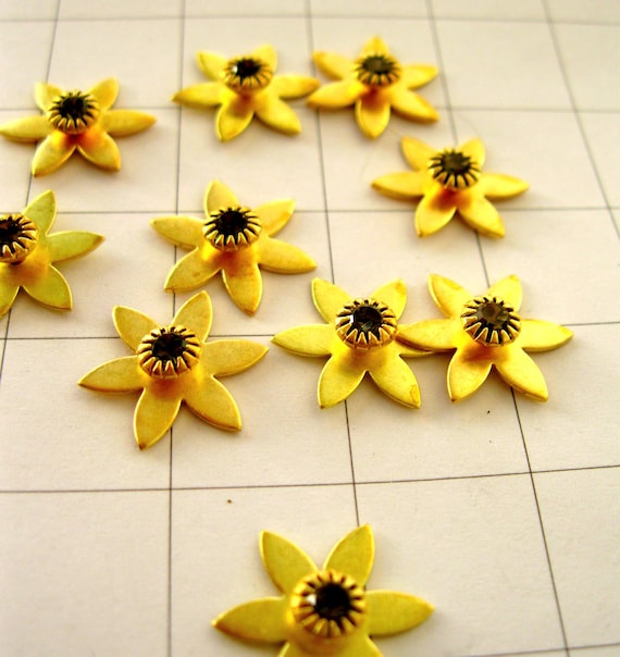 Austrian crystal supplies flower Black Diamond crystal findings brass flower 10 - jewelry supplies -  10mm  crystal brass
