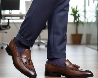 Handgemaakte herenloafers met kwastjes, kalfsleer, kantoortrouwschoen, cadeau voor hem