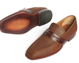 Zapatos mocasines de vestir de oficina, estilo mocasín, de ante marrón, hechos a mano, para hombre.