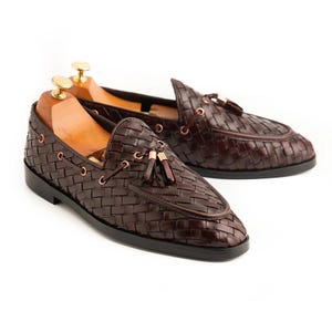 1980s French Shriner Woven Leather Loafers Men’s 12M Burgundy USA French shriner mens shoes - Gem main image 3