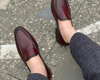 Handmade Leather Men's Loafers | Elegant Brown Slip-On Dress Shoes | Formal Shoes