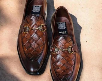Handmade Leather Loafers for Men| Brown Slip On Dress Shoes | Formal Luxury Shoes