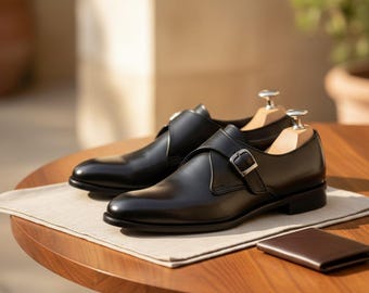 Zapatos de cuero hechos a mano, estilo Oxford, color negro, para oficina y formal, para hombre.