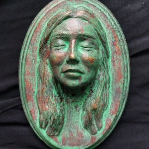 Death Mask / inspired by Edgar Allan Poe's Lenore / artist rendered miniature death mask / faux bronze / Free US shipping