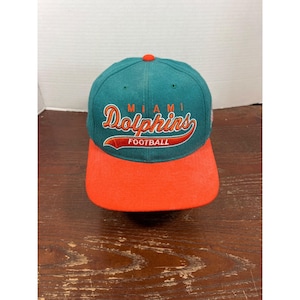 Gorra vintage Miami Dolphins Starter Script Snapback de lana color verde azulado y naranja H4