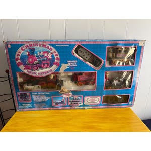 Vintage Christmas Magic Express Remote Control Train Set With Animated Cars & Holiday Sounds