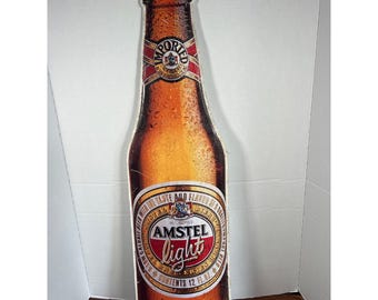 Vintage Amstel Light Beer Bottle Shaped Metal Sign Man Cave