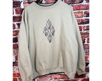 Vintage McSport X-Large Beige Crewneck Sweatshirt With Golfer Embroidery S3