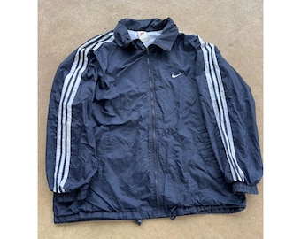 Vintage 90s Nike Navy Blue Windbreaker Jacket With White Stripes Mens Large