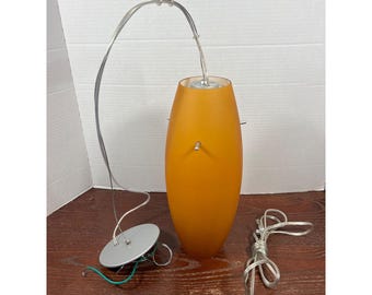 Vintage MCM Lighting Orange Glass Pendant Light Fixture With Silver Accents