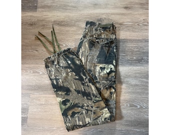 Calça cargo vintage camuflada Mossy Oak com cordão na barra - Caça/Atividades ao ar livre O3