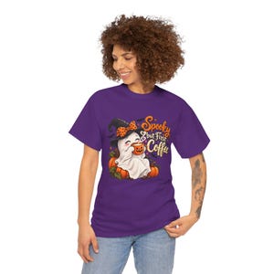 Spooky But First Coffee Ghost T-Shirt | Halloween Pumpkin Witch Tee