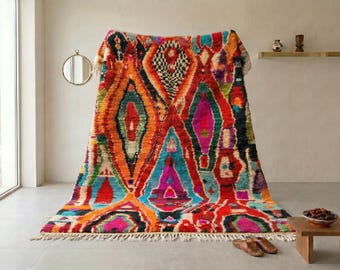 Hand-knotted Beni Ourain Wool Rug, Vibrant Moroccan Berber Carpet, Maximalist Boho Decor