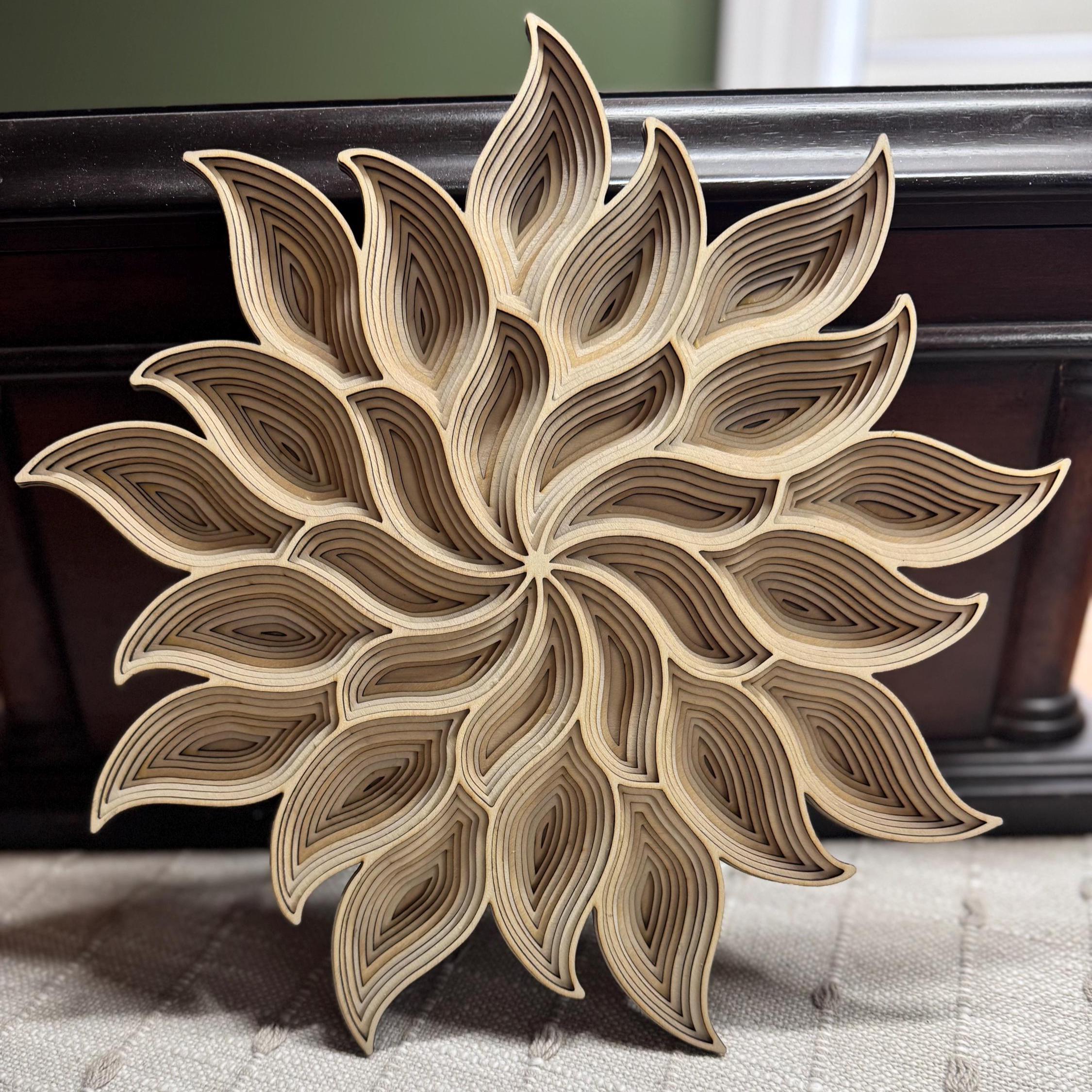 Layered Floral Wood Wall Art, Mandala Flower Design, Handmade 3D Wooden ...