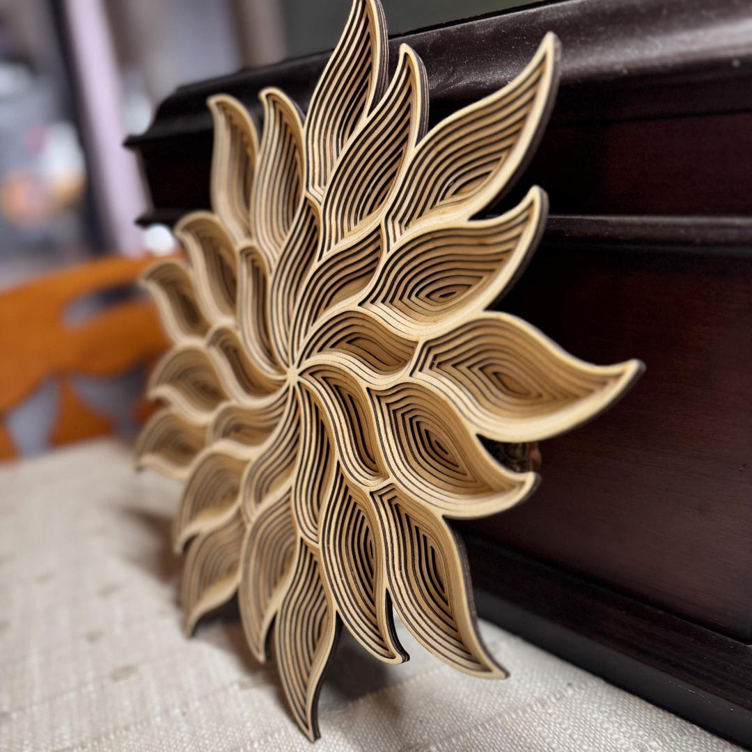 Layered Floral Wood Wall Art, Mandala Flower Design, Handmade 3D Wooden ...