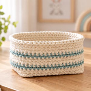 Chunky Crochet Basket Pattern PDF, Striped Rectangle Storage Bin, Beginner Home Decor Digital File