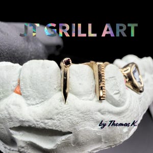 Custom Fit Grillz, 10k 14k 18k Gold 2 Teeth: Open Face with Pink Ruby