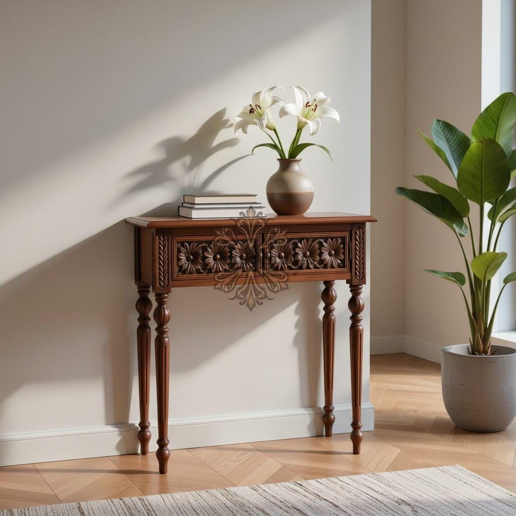 Handcrafted Solid Wood Console Table | Floral Carved Entryway Accent ...