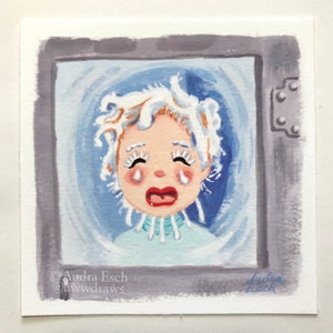 I Love Lucy - Lucy Gets stuck in The Freezer -  Classic Comedy TV Illustration - 4 x 4 inch Fine Art Print