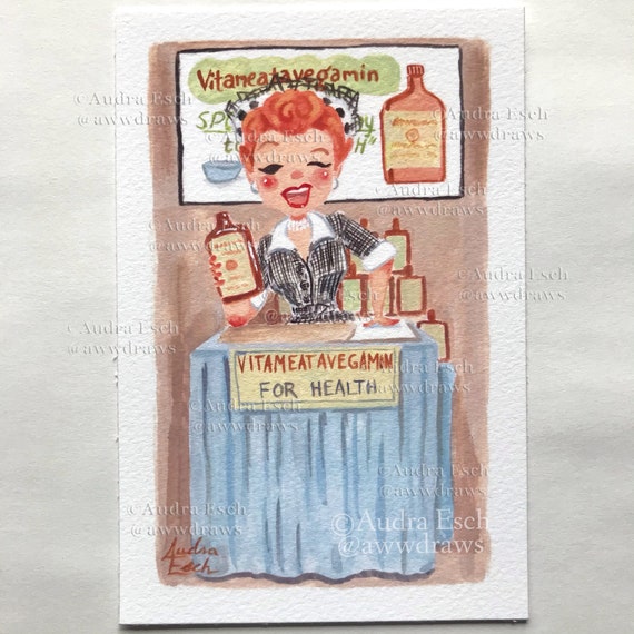 I Love Lucy – Vitameatavegamin Print - 4x6 inch Fine Art Pop Culture Illustration - Funny Retro TV Wall Art
