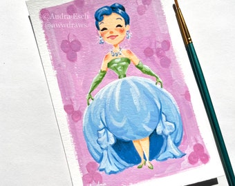 Blueberry Ball Gown - 4 x 6 inches - Original Gouache Painting