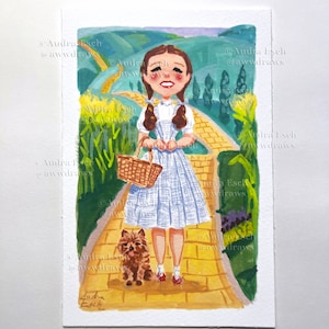 Dorothy and Toto Walking Down the Yellow Brick Road -  4 x 6 inch Wizard of Oz Tribute Fine Art Print