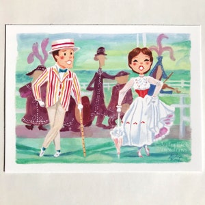 Mary Poppins and Bert Singing Supercalifragilisticexpialidocious - 6 x 8 inch Fine Art Print