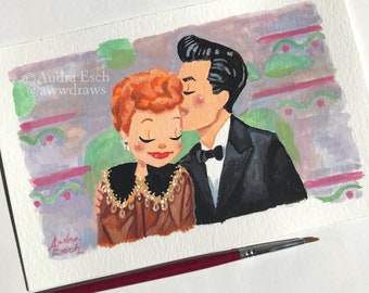 I Love Lucy - Lucy Tells Ricky - 4 x 6 inches - Original Gouache Painting