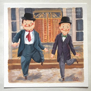 Laurel and Hardy Dancing in Way Out West - 6 x 6 Inch Classic Musical Comedy Film Fine Art Print