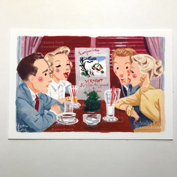 Sneeuw van de witte kerst - 4 x 6 inch klassieke vintage kerstmuziekfilm Fine Art Print