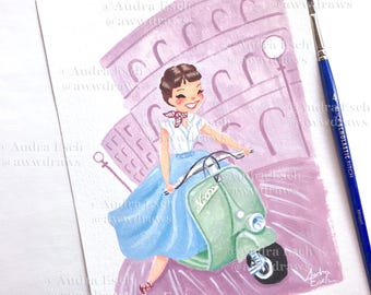 Audrey Hepburn - Roman Holiday - 6 x 8 inches - Original Gouache painting