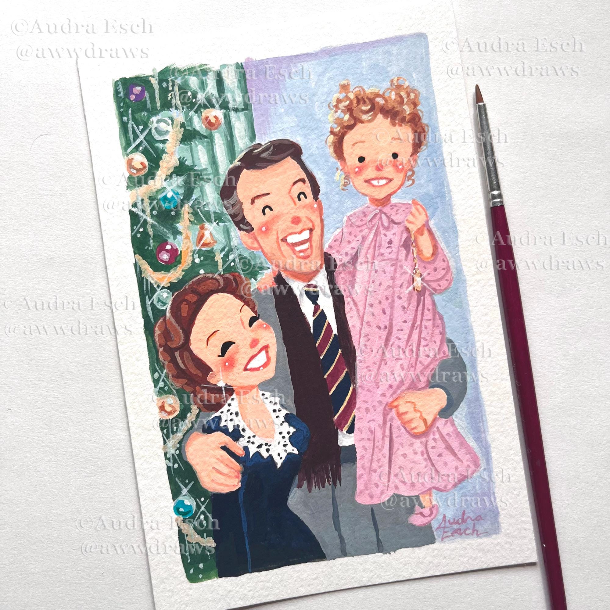 It's a Wonderful Life - An Angel Gets His Wings - 4 x 6 inches - Original Gouache Painting