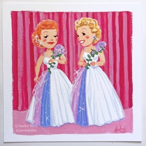 Lucy and Ethel Singing – Friendship Art Print | 6x6 inch Fine Art Gift for Best Friends & Retro TV Fans