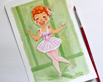 I Love Lucy - The Ballet - 4 x 6 inches - Original Gouache Painting