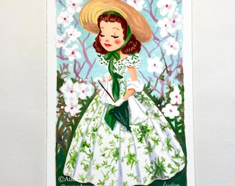 Scarlett O'Hara - Green and White dress - 4 x 6 inches - Fine Art Print