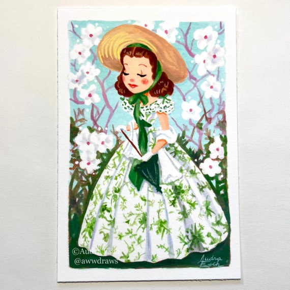 Scarlett O'hara - Green and White Dress - 4 X 6 Inches - Fine Art Print - Etsy Scarlett O'hara - Green and White Dress - 4 X 6 Inches - Fine Art Print - Etsy
