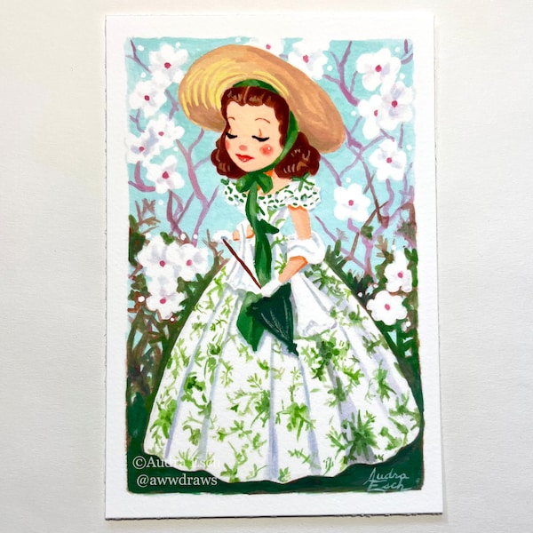 Scarlett O'Hara - Green and White dress - 4 x 6 inches - Fine Art Print