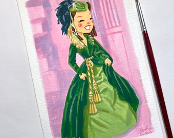 Vivien Leigh - Scarlett O'Hara - Gone with the Wind Curtain dress - 4 x 6 inches - Original Gouache Painting