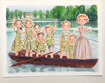 Von Trapp Family in Rowboat – Sound of Music 6x8 Fine Art Print | Classic Musical Scene