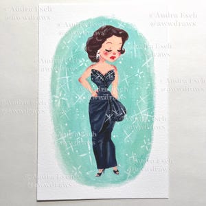 Jane Russell dans une robe de soirée noire scintillante - Les hommes préfèrent les blondes - Impression artistique de film de comédie musicale classique de 4 x 6 pouces