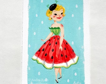 Watermelon Party Dress - 4 x 6 inches - Fine Art Print