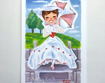 Mary Poppins Singing Jolly Holiday - 4 x 6 inch Fine Art Print