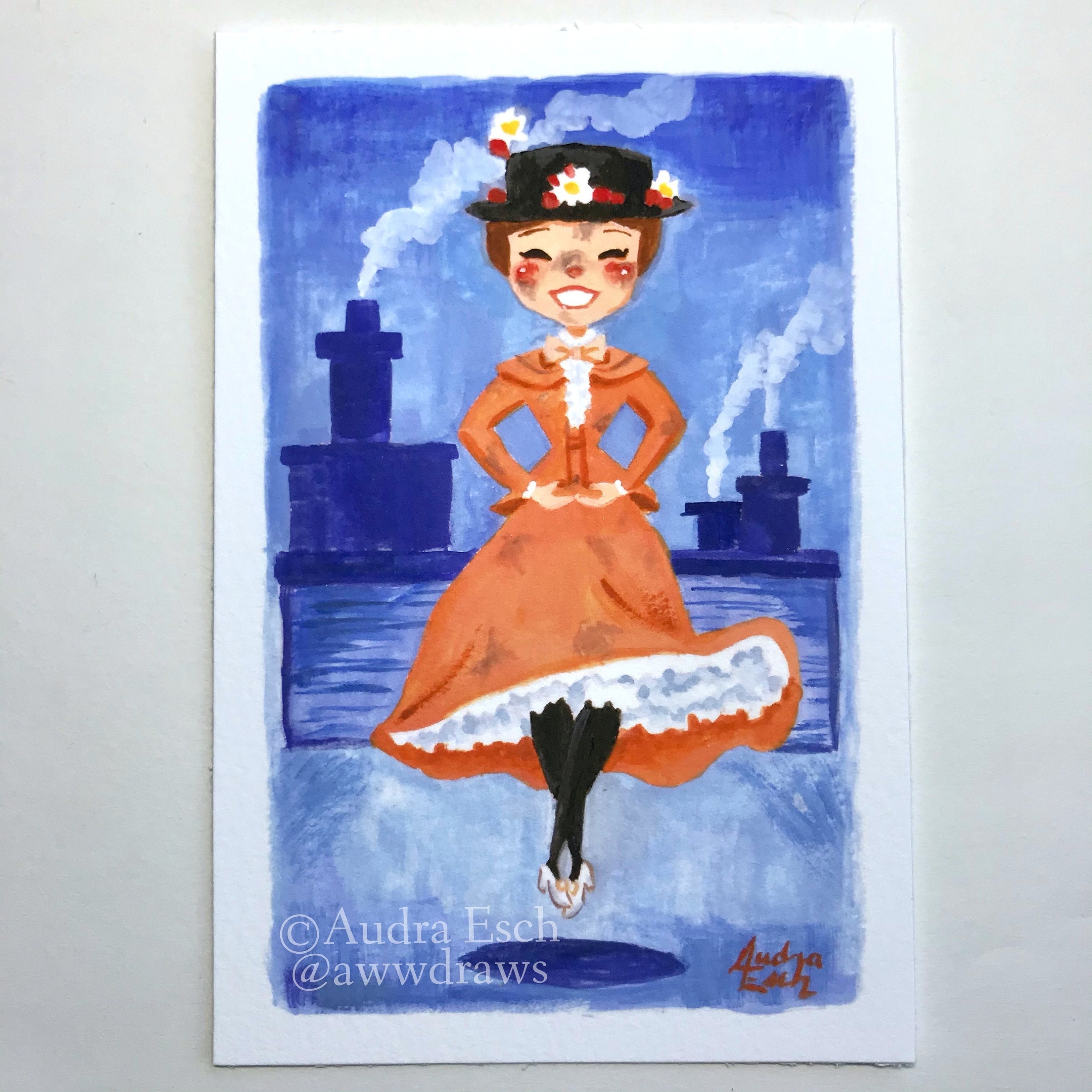 Mary Poppins Dancing on the Rooftop to Step in Time - 4 x 6 inch Fine Art Print
